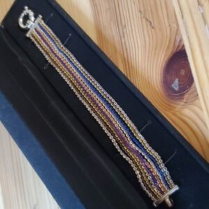 Vintage Italy MILOR Sterling Silver 925 Multi-Color 10-Strand Bracelet 8"